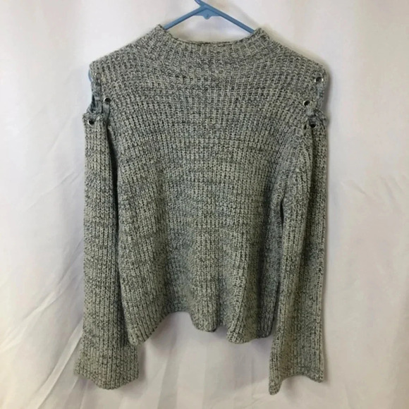 John + Jenn Blue Marled Knit Tie Cutout Sweater M - Picture 4 of 9